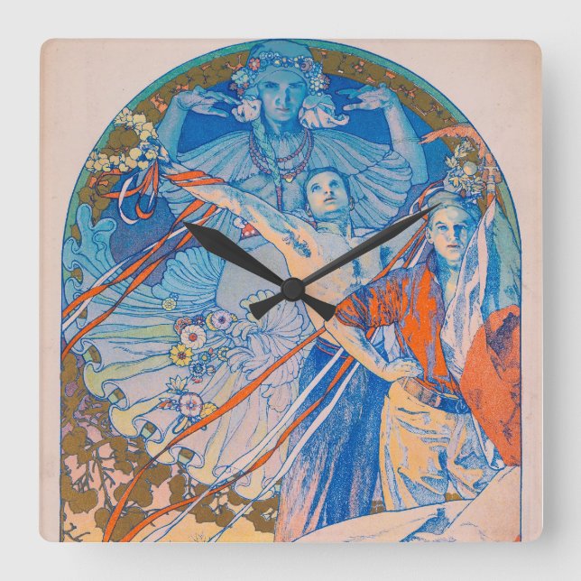 Reloj Cuadrado Poster de Alphonse Mucha en el Festival Sokol (192 (Anverso)