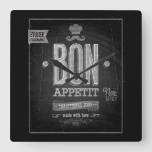 Reloj Cuadrado Poster de Appetit del Bon del vintage - pizarra