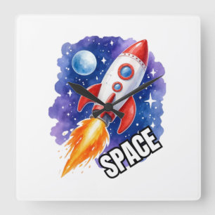 Reloj Cuadrado Póster de Aventura Espacial   La Aventura Espera E
