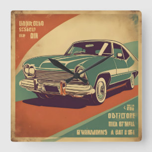 Reloj Cuadrado Poster de coches retro