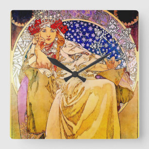 Reloj Cuadrado Póster de la Princesa Jacinto por Alphonse Mucha