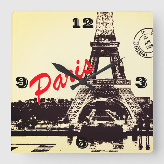 Reloj Cuadrado Poster de la Torre Eiffel de París (Anverso)