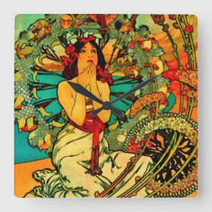 Reloj Cuadrado Póster de Mónaco Montecarlo de Alphonse Mucha