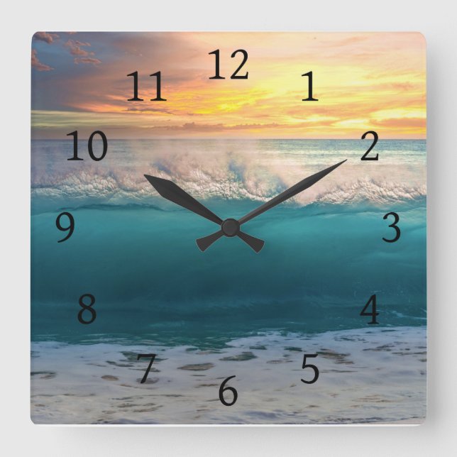 Reloj Cuadrado Poster de Ocean Sunset Beach Photo 193 (Anverso)