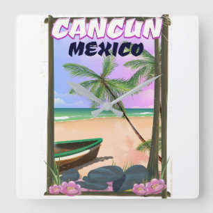 Reloj Cuadrado Poster de playa de Cancún México.