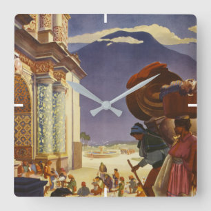 Reloj Cuadrado Poster De Viajes Vintage De Guatemala