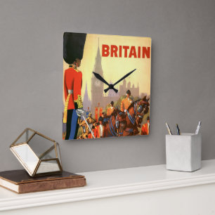 Reloj Cuadrado Poster de Viajes Vintage, Guardia Real Británica