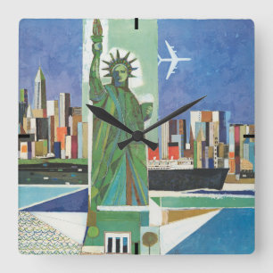 Reloj Cuadrado Poster De Viajes Vintage Para American Airlines