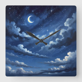 Reloj Cuadrado Póster del cielo creciente estrellado - Estilo de 