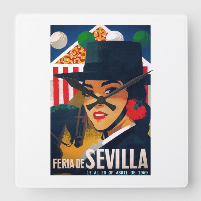 Reloj Cuadrado Poster justo 1969 de España Sevilla abril (Anverso)