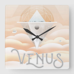 Reloj Cuadrado Poster-Observatorio Del Espacio Retro En El Sistem