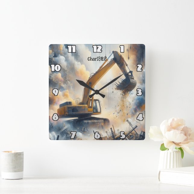 Reloj Cuadrado Potencia de excavación: construcción, polvo, cielo (Hogar)