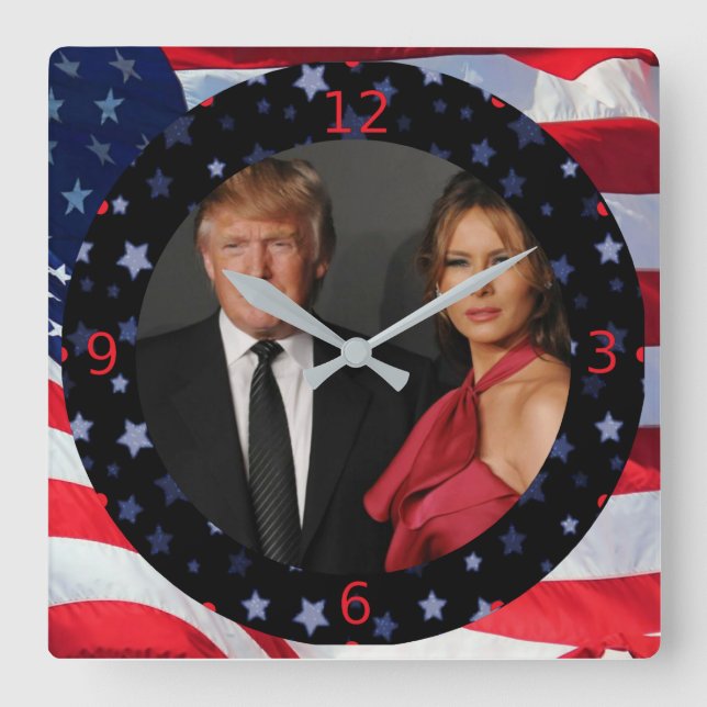 RELOJ CUADRADO PRESIDENTE DONALD TRUMP Y MELANIA (Anverso)