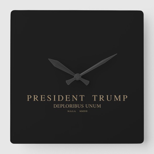 Reloj Cuadrado Presidente Trump. Deploribus Unum. (Anverso)
