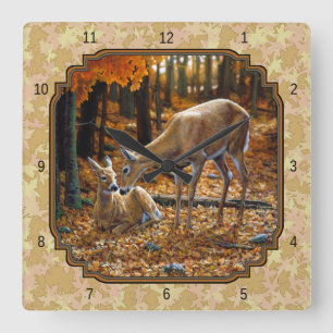Reloj Cuadrado Pretty Deer and Fawn Autumn Leaves