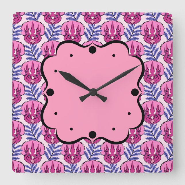 Reloj Cuadrado Pretty Pink Triceratops Dinosaur Pattern (Anverso)