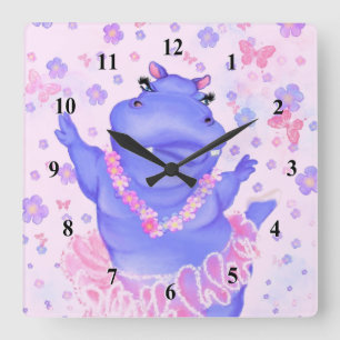Reloj Cuadrado Prima Ballerina Hippo - Añadir su nombre / texto