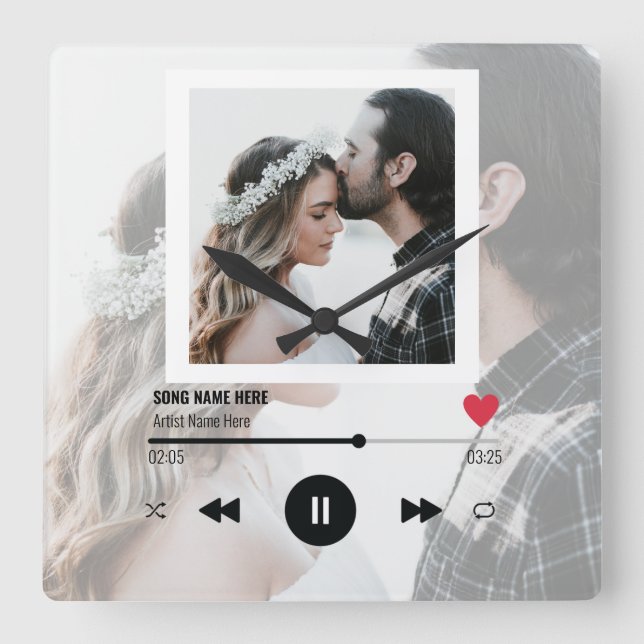 Reloj Cuadrado Primer Aniversario de la Canción de Baile Boda Per (Anverso)