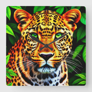 Reloj Cuadrado Primer plano de la cara de un jaguar leopardo con