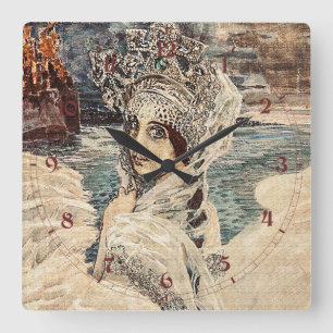 Reloj Cuadrado Princesa Cisne Belleza Vintage Pintura Vrubel