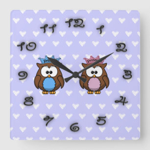 Reloj Cuadrado princesa de búho y príncipe