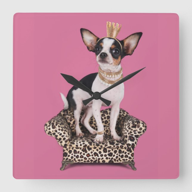 Reloj Cuadrado Princesa de la chihuahua (Anverso)