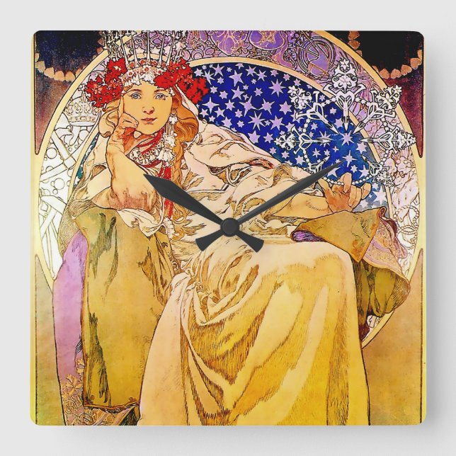Reloj Cuadrado Princesa Hyacinth Poster por Alphonse Mucha (Anverso)