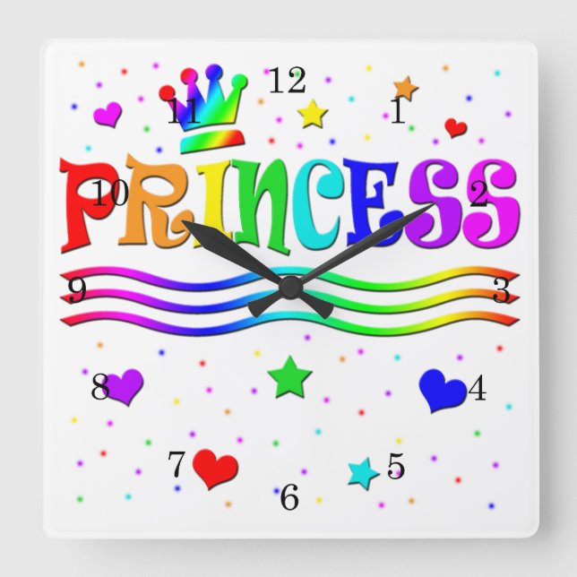 Reloj Cuadrado Princesa linda Tiara del arco iris del clip art (Anverso)