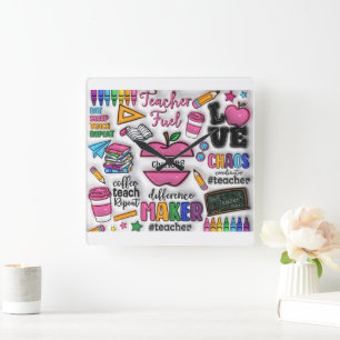 Reloj Cuadrado Profesor: Combustible, amor, inspirar, repetir