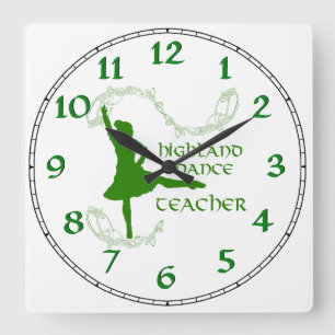 Reloj Cuadrado Profesor de Danza de las Tierras Altas - Verde