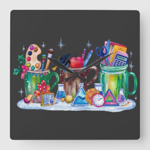 Reloj Cuadrado Profesor Navidad   Taza Alegre Profesor
