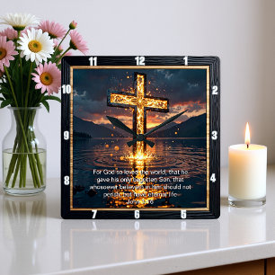 Reloj Cuadrado Promesa Eterna La Cruz Agua Vene John 3:16