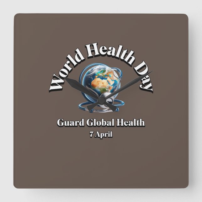 Reloj Cuadrado Proteger la salud global. Día Mundial de la Salud. (Anverso)