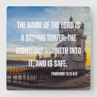 Proverbios 18:10 Biblia Verse Square Wall Clock