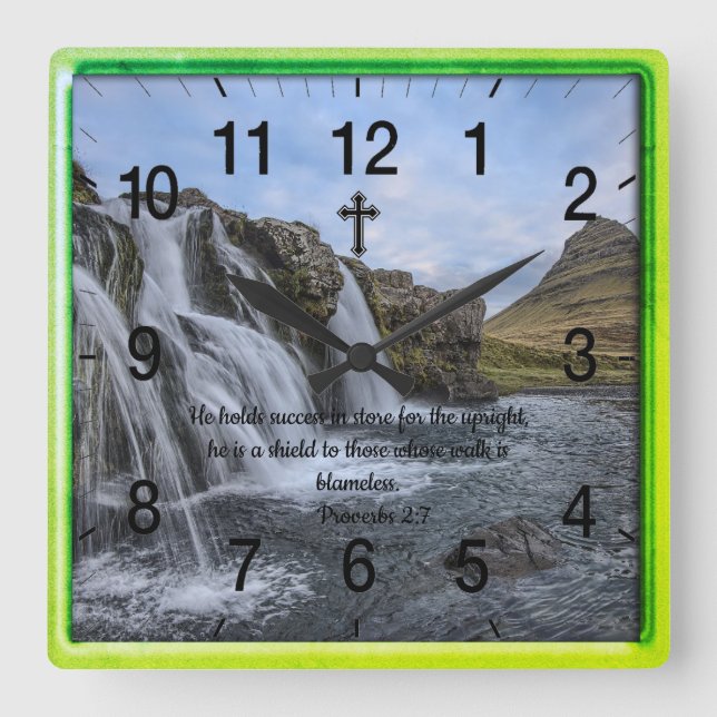 Reloj Cuadrado Proverbios 2:7: Oración de fe cristiana (Anverso)