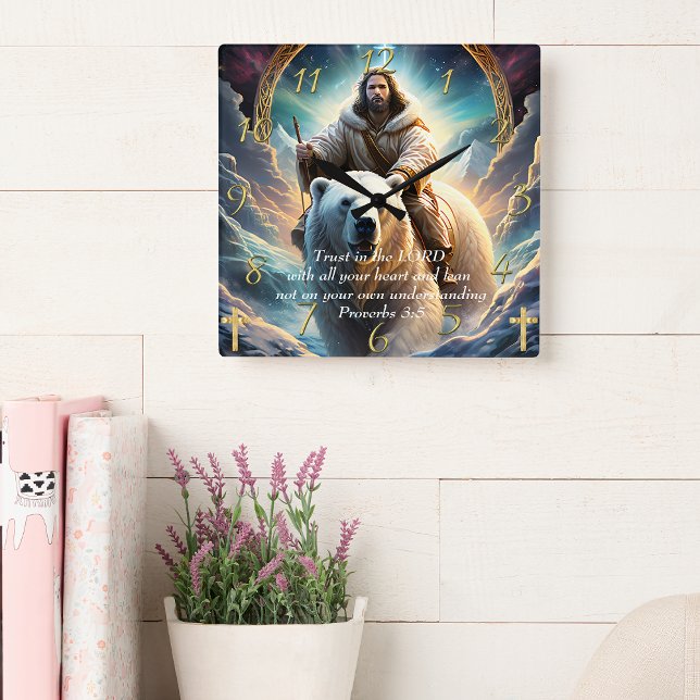 Reloj Cuadrado Proverbios 3:5 Fe cristiana Oso Jesús (Subido por el creador)