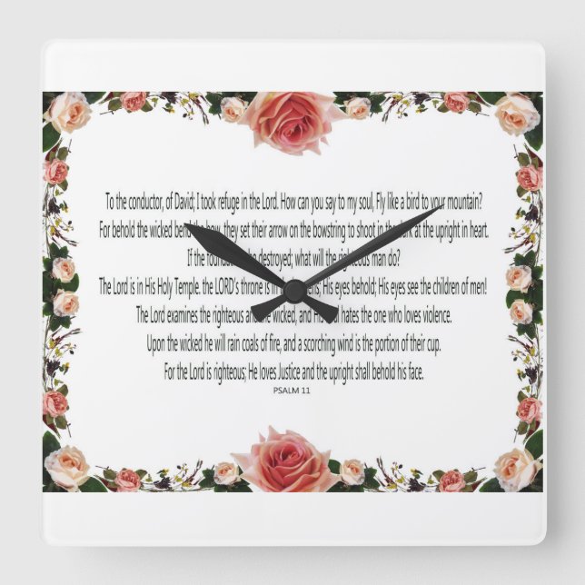 Reloj Cuadrado PSALM-11, See the Children of Men, Pink Floral (Anverso)