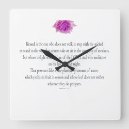 Reloj Cuadrado PSALM 1:1-3 con flor morada