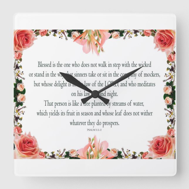 Reloj Cuadrado Psalm 1, Law day and Night, Yields its Fruit, (Anverso)