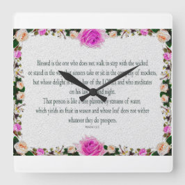 Reloj Cuadrado Psalm 1, Oil Painting effect Purple Floral