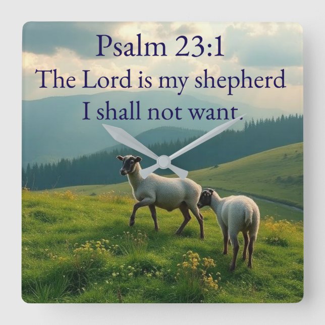 Reloj Cuadrado Psalm 23:1 Bible Verse Wall Clock (Anverso)