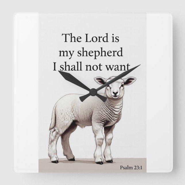 Reloj Cuadrado Psalm 23:1 Christian Lamb Wall Clock (Anverso)