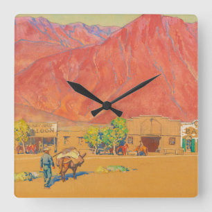 Reloj Cuadrado Pueblo y acantilados por Maynard Dixon