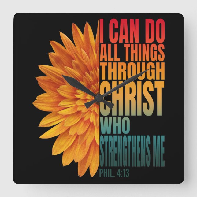 Reloj Cuadrado puedo hacer todas las cosas a través de cristiano  (Anverso)