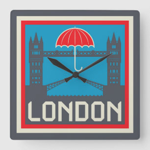 Reloj Cuadrado Puente de Londres con el paraguas