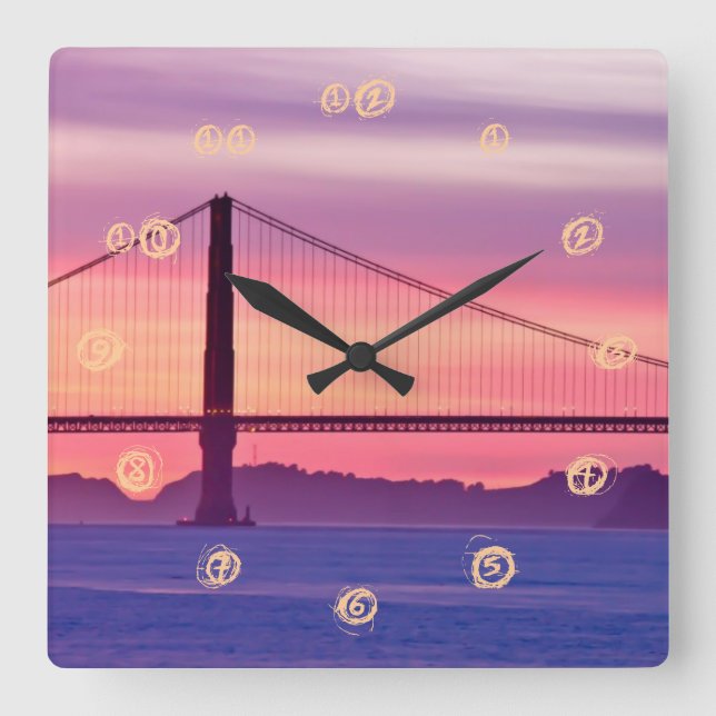 Reloj Cuadrado Puente Golden Gate al atardecer (Anverso)