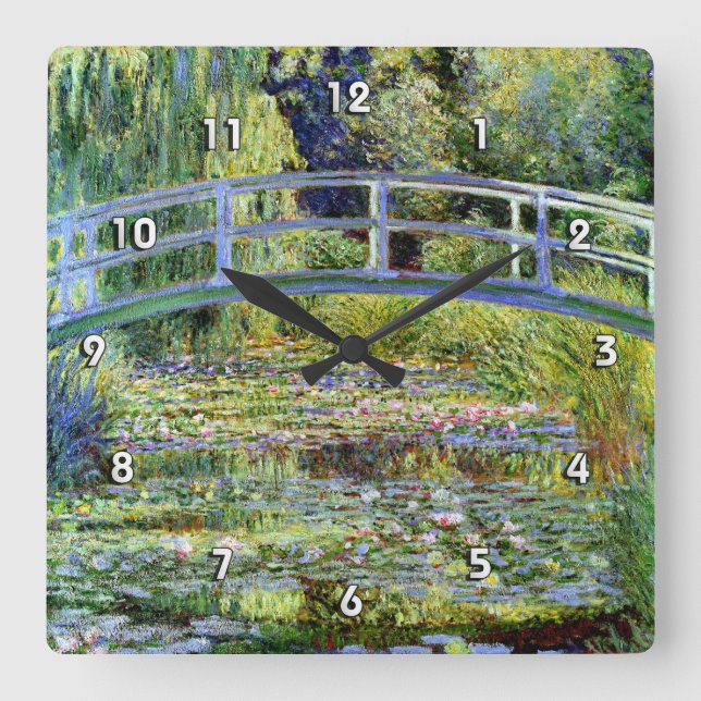 Reloj Cuadrado Puente japonés de monet fino y estanque de lirio d (Anverso)