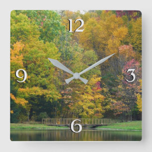 Reloj Cuadrado Puente Seven Springs Fall II Paisaje de otoño