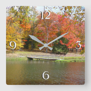 Reloj Cuadrado Puente Seven Springs Fall III Paisaje de Otoño