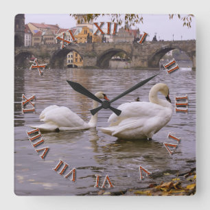Reloj Cuadrado Puente Swans y Charles en Praga